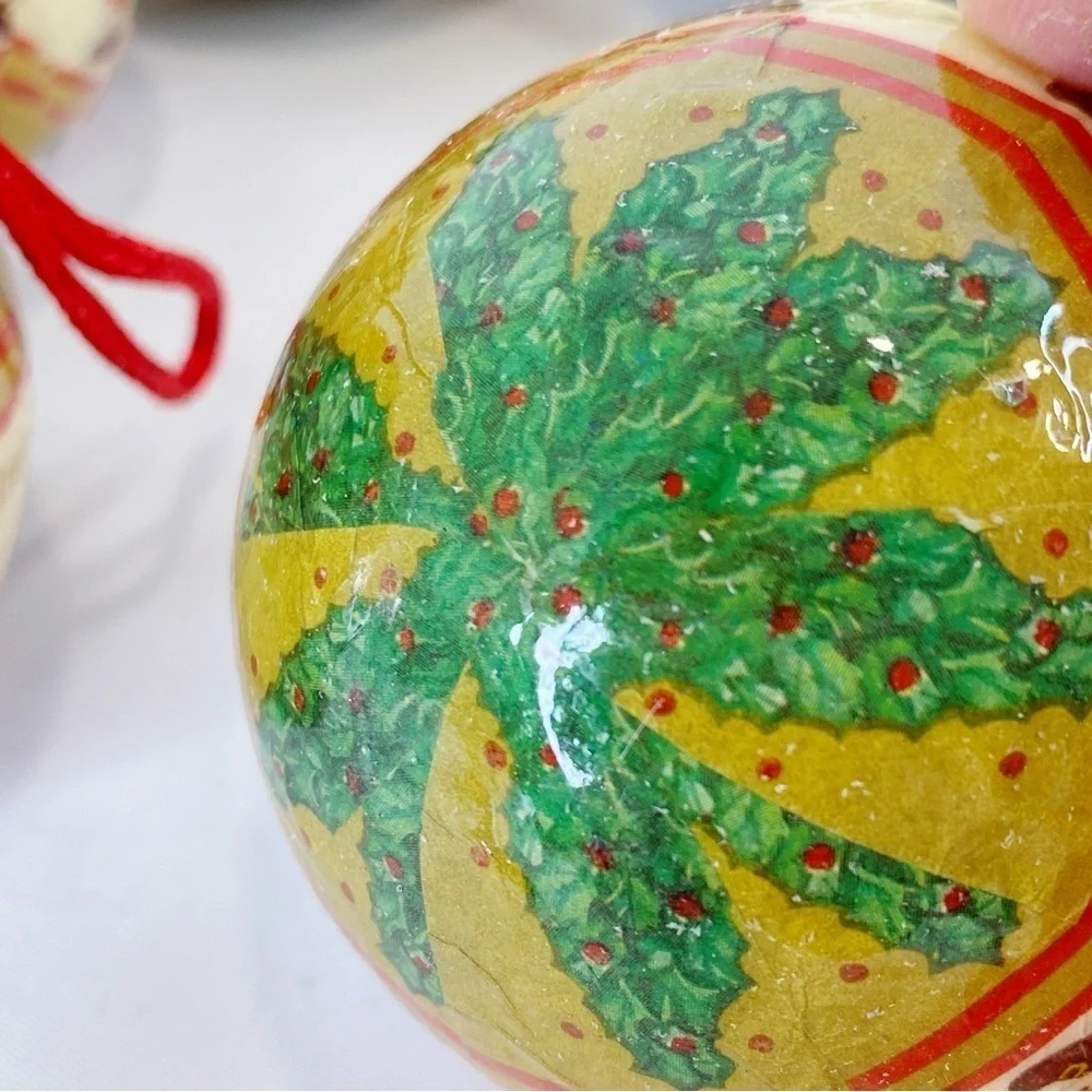 Lot of 6 1990 Kurt S Adler Vintage Round Ball Paper Mache Santa Ornaments 3”